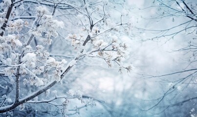 Art of winter morning nature background with snow-covered Christmas tree branches made with Generative AI