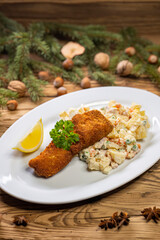 Christmas fried carp with potato salad