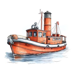 Red Tugboat - obrazy, fototapety, plakaty