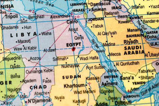 Egypt on World Map with Red Marker