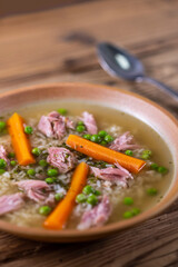 smoked meat soup with vegetables and rice
