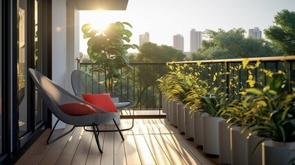 A modern balcony with sleek metal furniture 