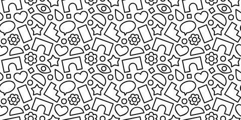 Fototapeta na wymiar Fun black and white doodle seamless pattern. Creative minimalist style art background for children or trendy design with geometric shapes. Simple childish backdrop.