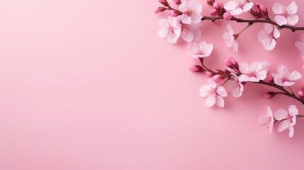 Fototapeta na wymiar pink cherry blossom on a pink background with copy space for text