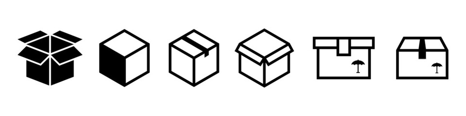 Box Package and Mail Parcel - vector signs isolated on white.