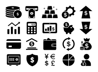 Financial transaction and banking. Vector set of financial icons. Money icons.