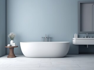 Fototapeta na wymiar Blue bathroom interior, generative ai image of modern and minimalistic luxury bathroom.