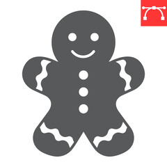 Gingerbread glyph icon, dessert and merry christmas, xmas cookie vector icon, traditional gingerman vector graphics, editable stroke solid sign, eps 10.