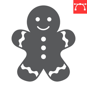 Gingerbread glyph icon, dessert and merry christmas, xmas cookie vector icon, traditional gingerman vector graphics, editable stroke solid sign, eps 10.