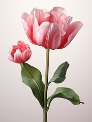 The image of one tulip in all its glory on a white surface.