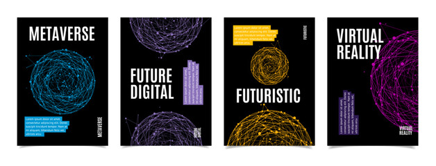 Metaverse, Future Digital and Virtual Reality Concept Placard Poster Banner Card Template Set. Vector illustration of Vr Posters
