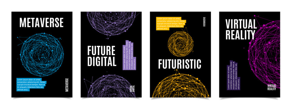 Metaverse, Future Digital and Virtual Reality Concept Placard Poster Banner Card Template Set. Vector illustration of Vr Posters