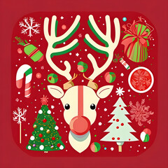 Illustration of  reindeer surrounded by Christmas.