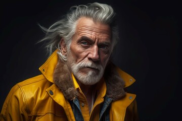 Obraz premium Old man yellow jacket. Generate Ai