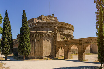 Castel Sant'Angelo, former Mausoleum of Hadrian, in Rome - obrazy, fototapety, plakaty