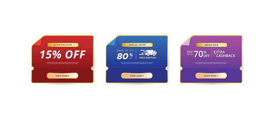 Set of extra discount promo, free shipping program and flash sale marketing banner vector design for web or social media