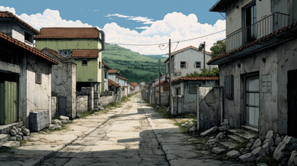 Fototapeta na wymiar manga Styled empty street