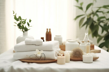 Spa still life, relaxation and self-care concept. Generative AI