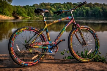 Bicycle graffiti colorful. Generate Ai