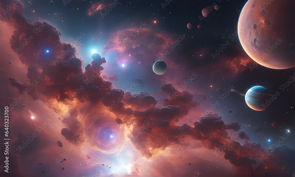 Wall mural nebula, stars, some explosions ,sky lights patterns and planets in the galaxy space background. it's