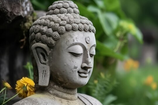 Buddha ancient closeup sculpture. Generate Ai