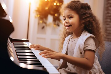 A young girl taking a piano lesson, passionately playing the keys. Musical education and talent development in progress. 'generative AI'