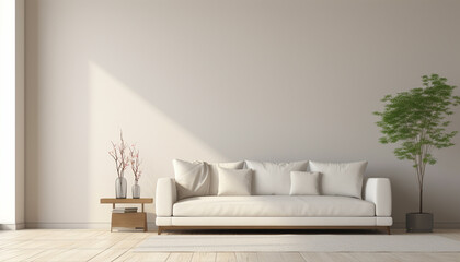 Fototapeta na wymiar Serene Escape: Empty Wall in Living Room with Comfort