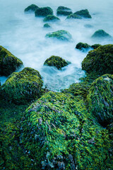 Waves splashing over rocks at Noth sea coast