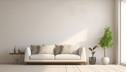 Fototapeta na wymiar Inviting Serenity: Comfortable Living Room with Empty Wall