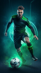 Soccer Player on a digital background - obrazy, fototapety, plakaty