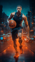 Basketball Player on a digital background