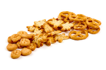 Salted crackers, isolated on white background. High resolution image.