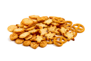 Salted crackers, isolated on white background. High resolution image.