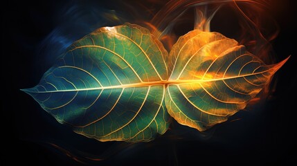 Image of a single bright leaf bathed in bright, otherworldly light.