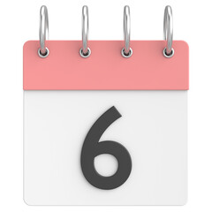 3D calendar. Day 6. Sixth day of the month. 3D illustration.