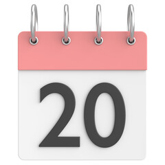 3D calendar. Day 20. Twentieth day of the month. 3D illustration.