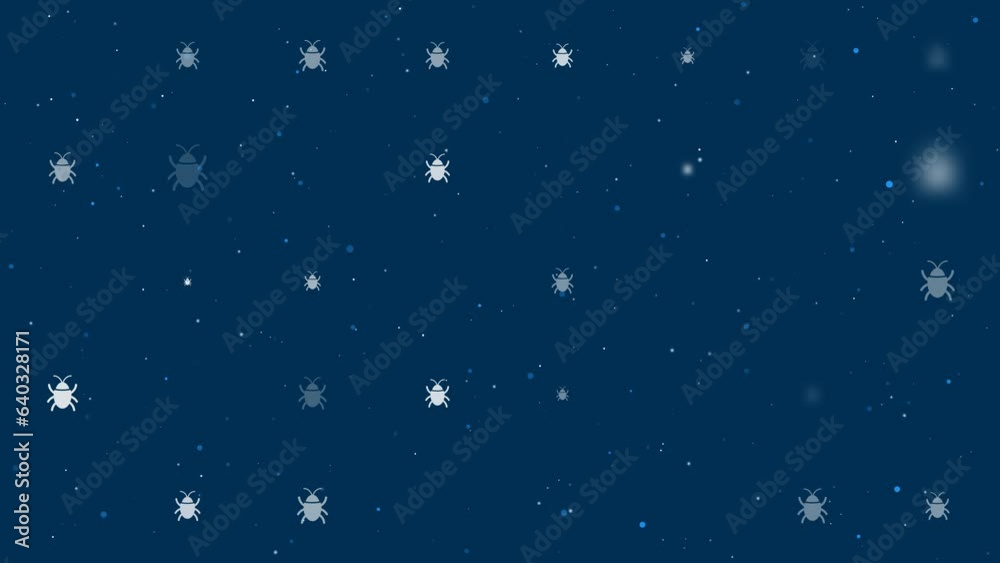 Poster template animation of evenly spaced bug symbols of different sizes and opacity. animation of transpa