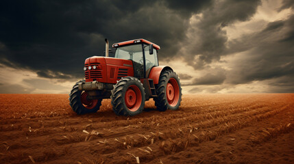 Obraz premium Agricultural landscape panoramic view, tractor field, harvest, farm