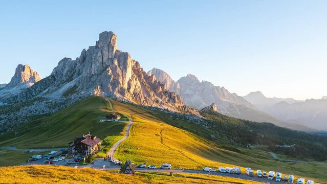 time lapse of dolomites during the sunrise