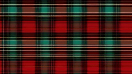 Fototapeta premium Green and red seamless Checkered tartan fabric perfect for shirts or tablecloths, featuring a classic Scottish plaid design. Also great as a versatile backdrop or wallpaper.