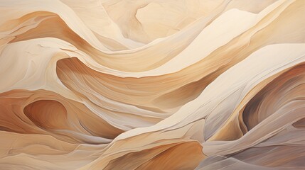 Ribbons of creamy beige and mocha in oil paint, overlapping and merging, suggesting the gentle curvature of sandstone marble. Wallpaper texture, backgrounds graphics.  - obrazy, fototapety, plakaty