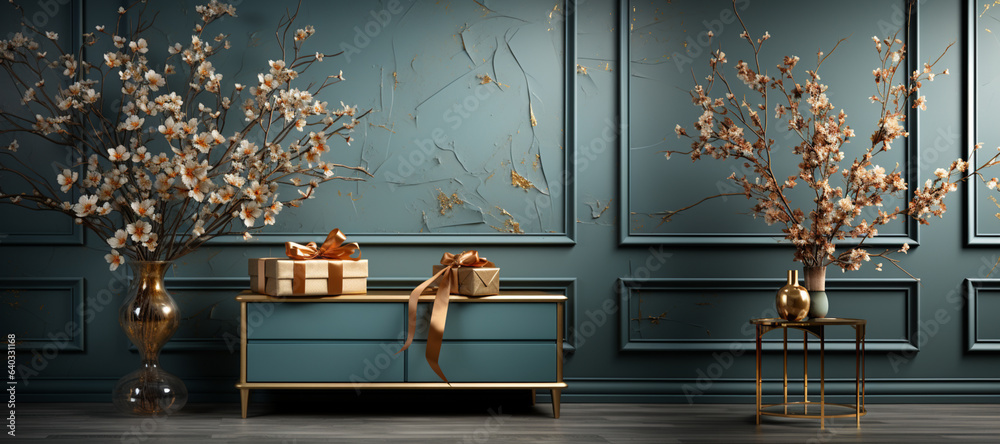 Aufkleber minimal digital indoors gift holidays background with a lot of copy space. A clean, modern digital background with a soft pastel palette.  Generative AI technology.