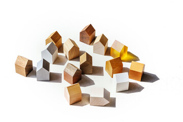 set of tiny wooden toy houses