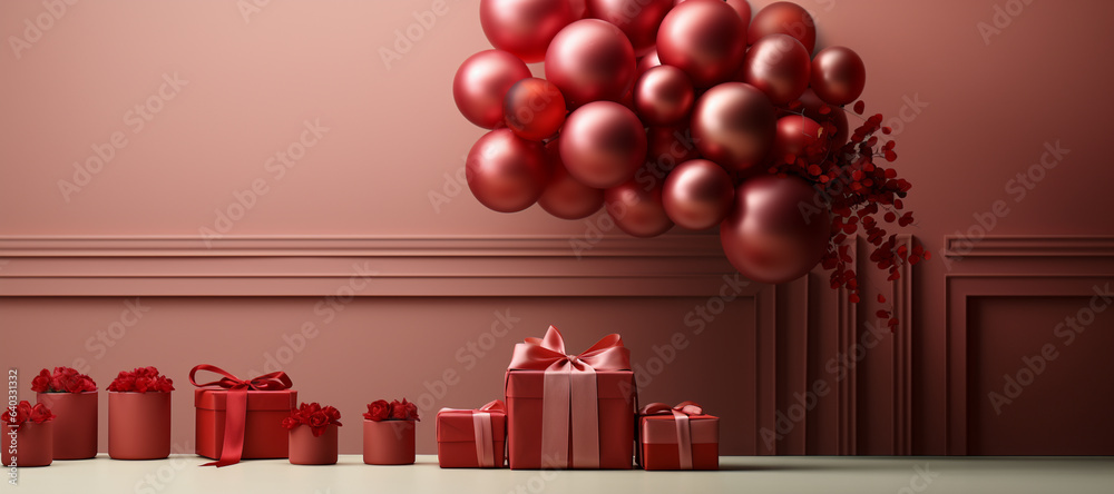 Poster minimal digital indoors gift holidays background with a lot of copy space generative ai technology.