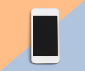 Modern smartphone with a blank screen on color background