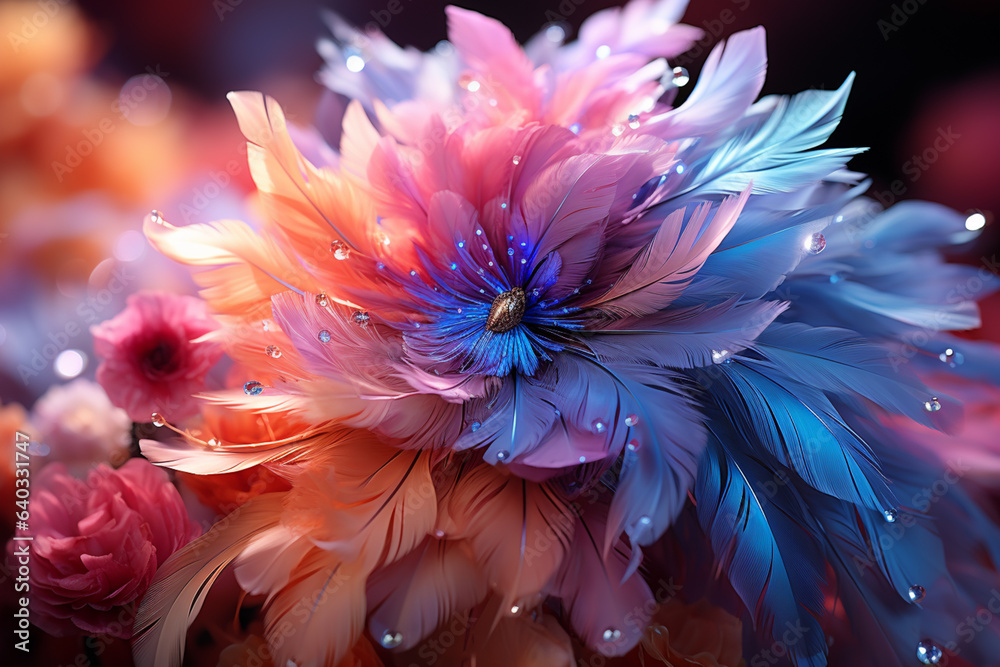 Aufkleber a closeup image of textured grass with blue and pink colors  Generative AI technology.