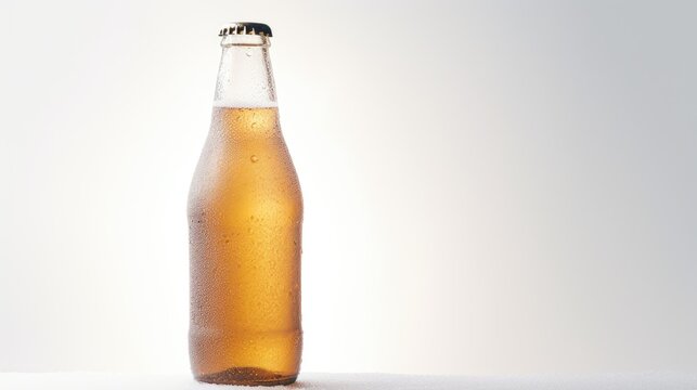 Image of one bottle of cold beer on a white background.