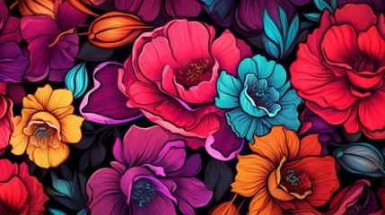 Fotobehang Neon Pop Florals pattern © Textures & Patterns