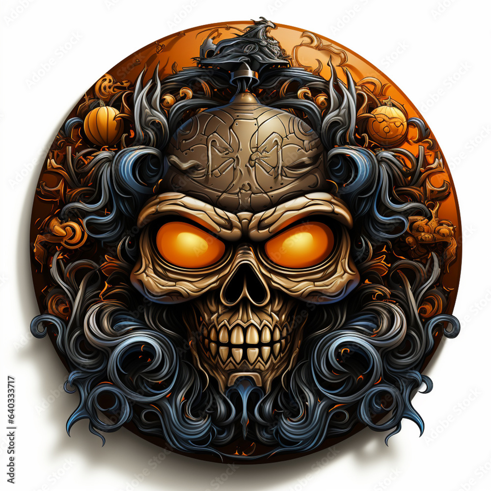 Poster stylized sticker of halloween theme icons with white background generative ai technology.