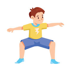 Happy Little Boy Doing Sport Activity Stretch Body Vector Illustration